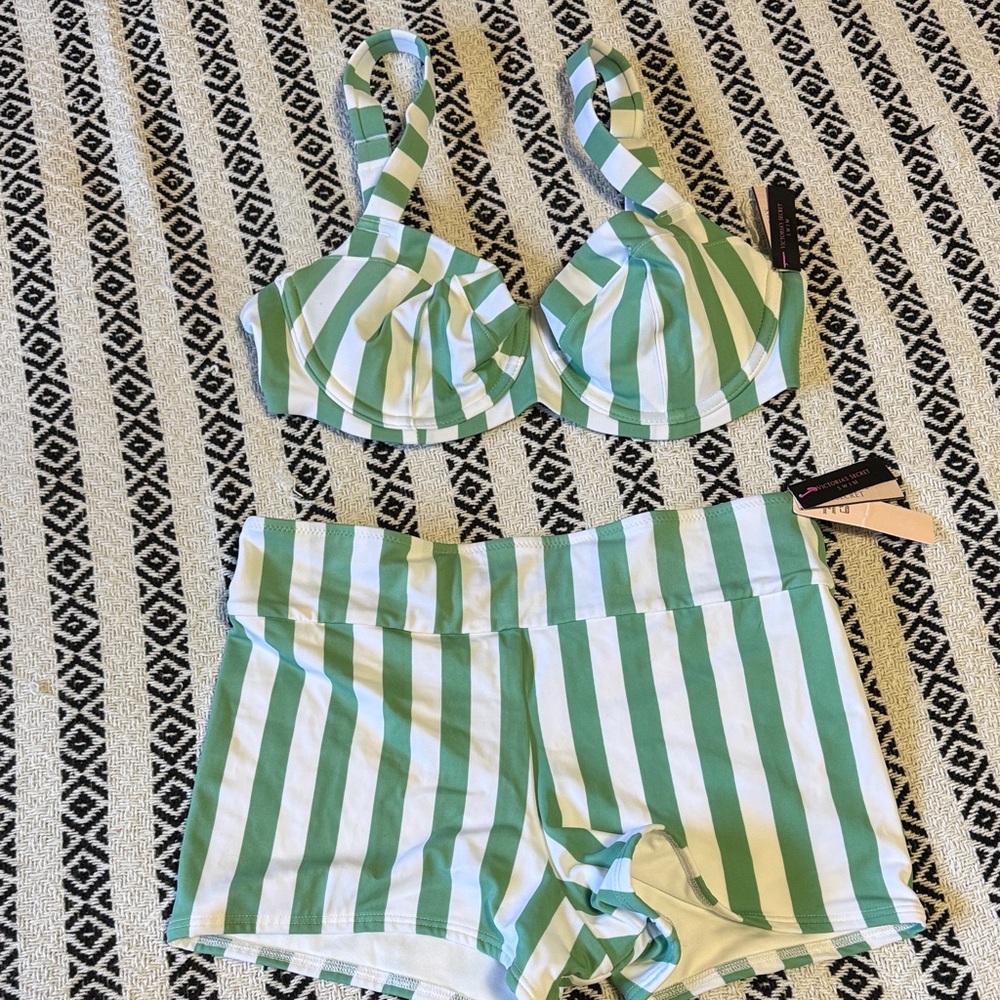 Victoria's Secret Green and White Striped Bikini
